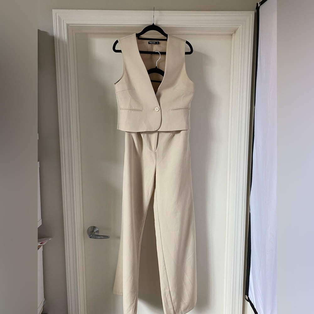 Nasty Gal Cream suit vest and pants